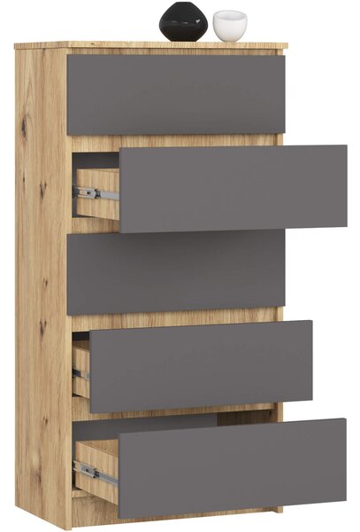 Ak furniture Komoda Kuba 60 cm - 5 šuplíků dub artisan/grafitová