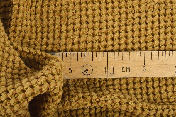 Snový svět Lněná látka vaflová okrová 48% len II