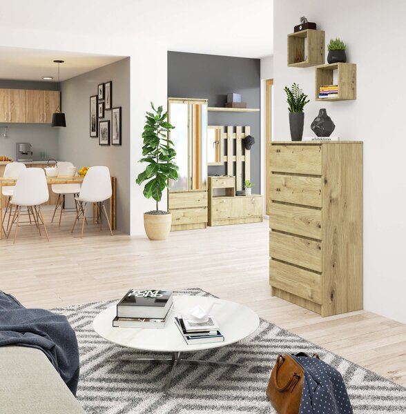 Ak furniture Komoda Kuba 60 cm - 5 šuplíků dub artisan