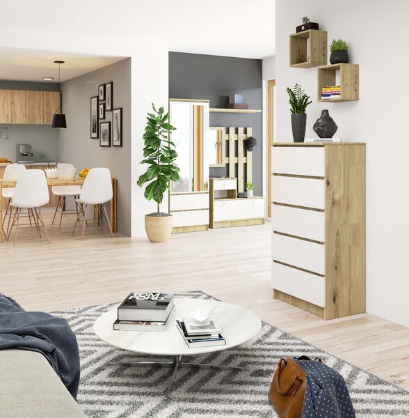Ak furniture Komoda Kuba 60 cm - 5 šuplíků dub artisan/bílá