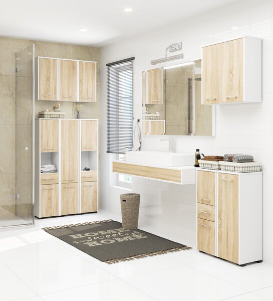 Ak furniture Koupelnová skříňka Fin bílá/sonoma