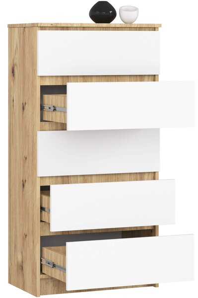 Ak furniture Komoda Kuba 60 cm - 5 šuplíků dub artisan/bílá