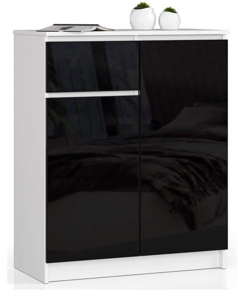 Ak furniture Komoda Kiara 80 cm 2 skříňky a 1 šuplík bílá/černá