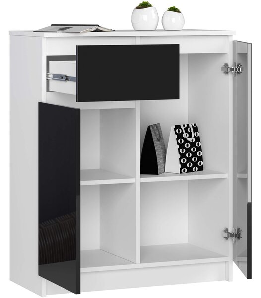 Ak furniture Komoda Kiara 80 cm 2 skříňky a 1 šuplík bílá/černá