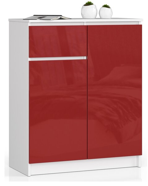 Ak furniture Komoda Kiara 80 cm 2 skříňky a 1 šuplík bílá/červená