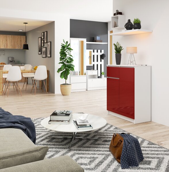 Ak furniture Komoda Kiara 80 cm 2 skříňky a 1 šuplík bílá/červená