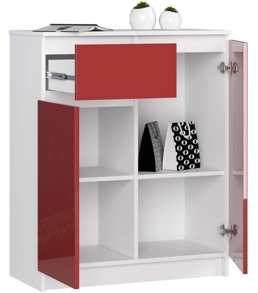 Ak furniture Komoda Kiara 80 cm 2 skříňky a 1 šuplík bílá/červená