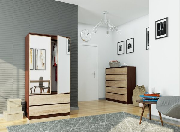 Ak furniture Šatní skříň Star se zrcadlem 90 cm wenge/dub sonoma