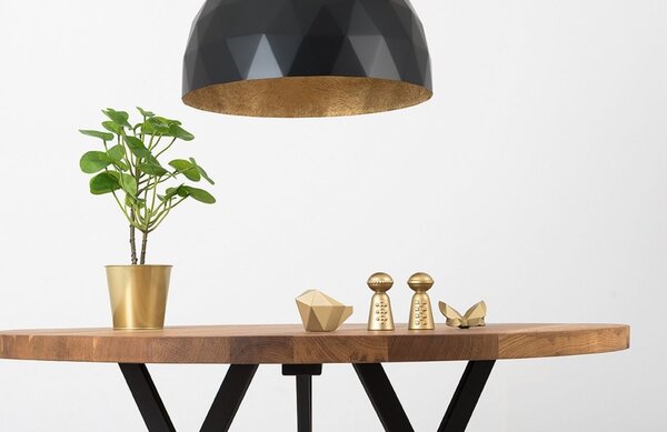 Nordic Design Černé kovové závěsné světlo Auron L se zlatými detaily