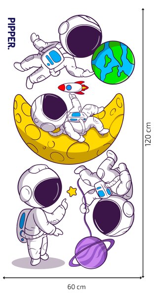 PIPPER. Textilní samolepka na zeď  "Astronauti"