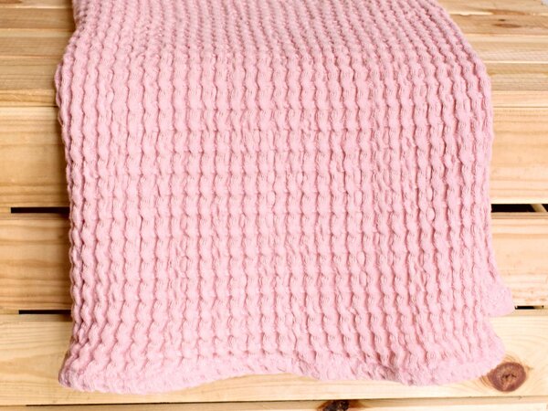 Snový svět Lněný ručník vaflový růžový - 48% len Rozměr: 50 x 90 cm