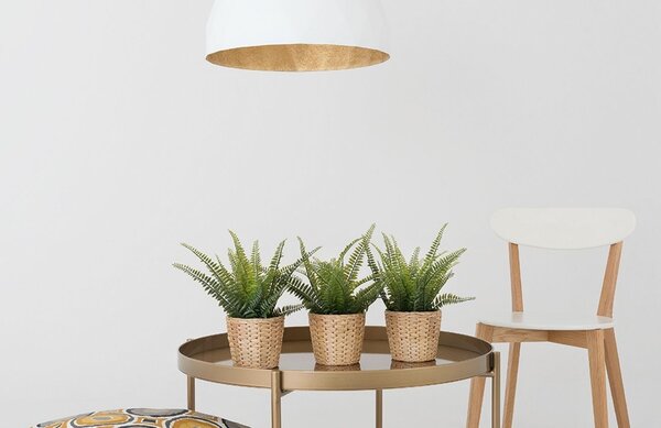 Nordic Design Bílé kovové závěsné světlo Auron L se zlatými detaily