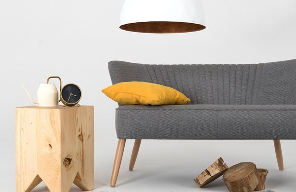 Nordic Design Bílé kovové závěsné světlo Auron L s měděnými detaily