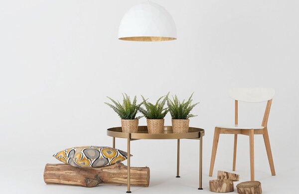 Nordic Design Bílé kovové závěsné světlo Auron L se zlatými detaily