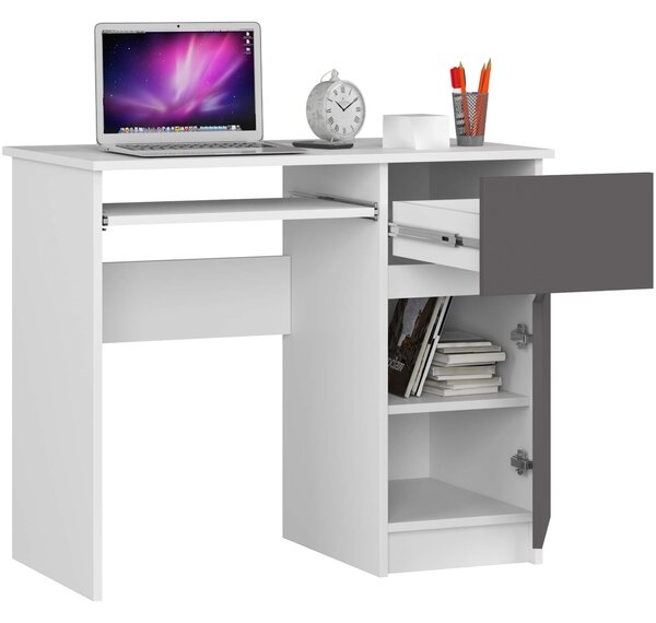 Ak furniture Psací stůl PIKSEL 90 cm bílý/grafitově šedý pravý