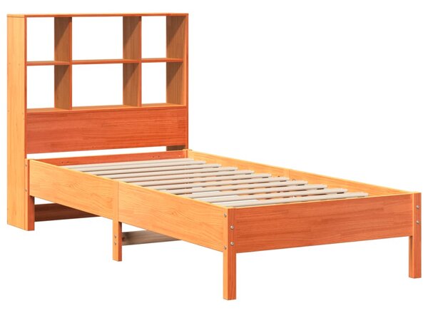 Postel s knihovnou bez matrace hnědá 100x200 cm masiv borovice 3322878