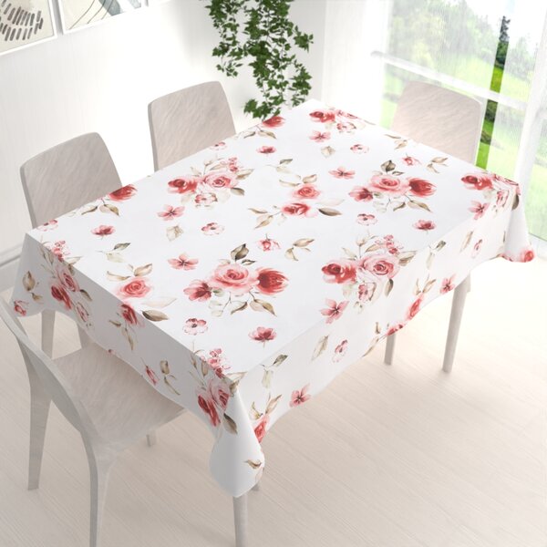 Biante Teflonový obdélníkový ubrus TF-023 Červené růže na bílém 50x100 cm