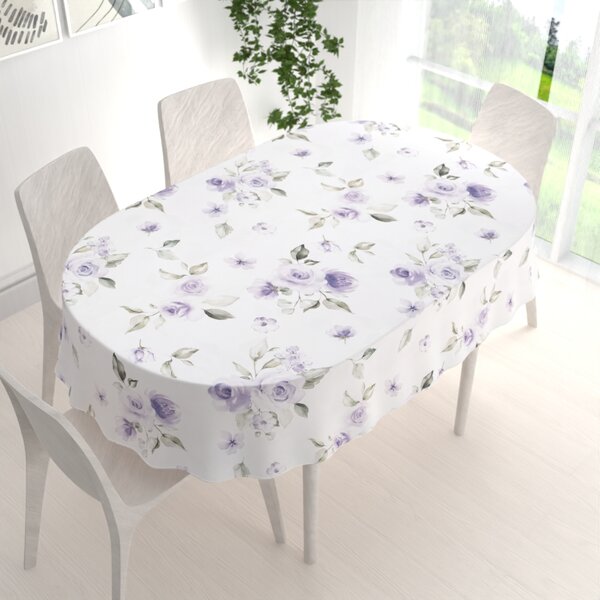 Biante Teflonový oválný ubrus TF-024 Fialové růže na bílém 50x100 cm