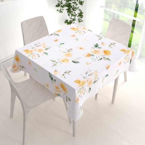 Biante Teflonový čtvercový ubrus TF-043 Žluté růže na bílém 40x40 cm