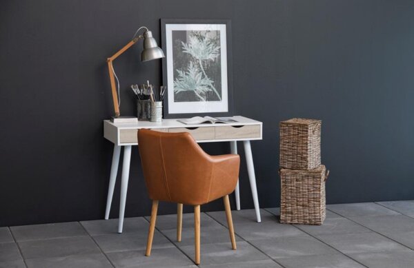 Scandi Bílý dubový pracovní stůl Pluto 110x50 cm
