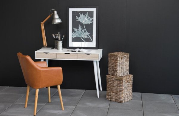 Scandi Bílý dubový pracovní stůl Pluto 110x50 cm