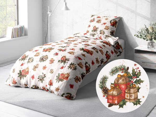 Biante Vánoční bavlněné ložní povlečení Sandra SA-515 Vánoční hvězdy a ozdoby na bílém Jednolůžko 140x200 a 70x90 cm