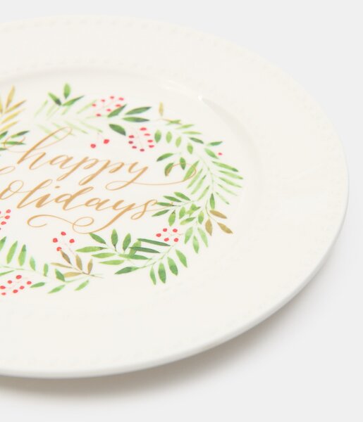 Sinsay - Vánoční keramický talíř s nápisem Happy Holidays - bílá