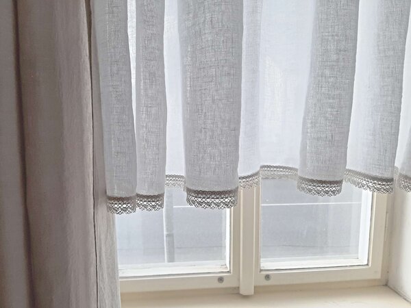 Snový svět Záclona s krajkou polobělená š.150 cm - 100% len