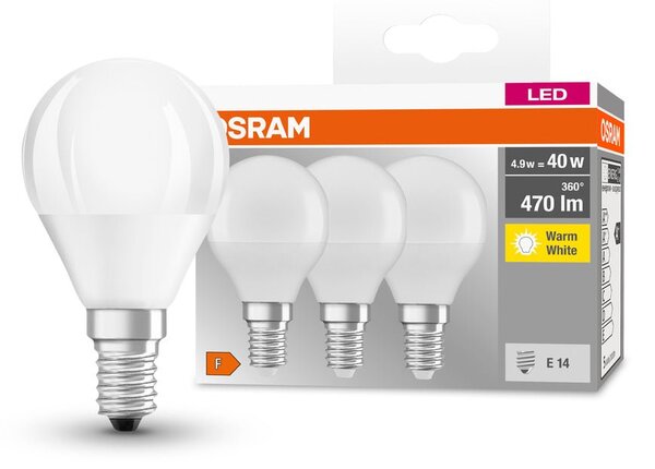 3 ks matná LED žárovka E14 4,9 W BASE teplá bílá