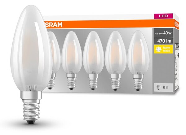 5 ks matná LED žárovka E14 4 W BASE teplá bílá