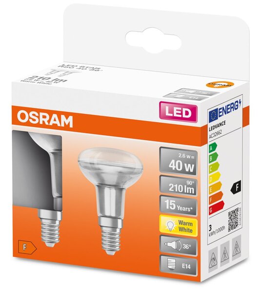 2 ks kvalitní LED žárovka E14 2,6 W STAR teplá bílá