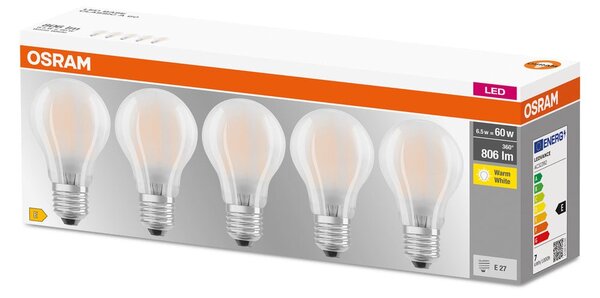 5 ks matná LED žárovka E27 6,5 W CLASSIC teplá bílá