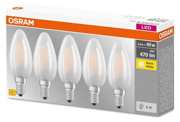 5 ks matná LED žárovka E14 4 W BASE teplá bílá