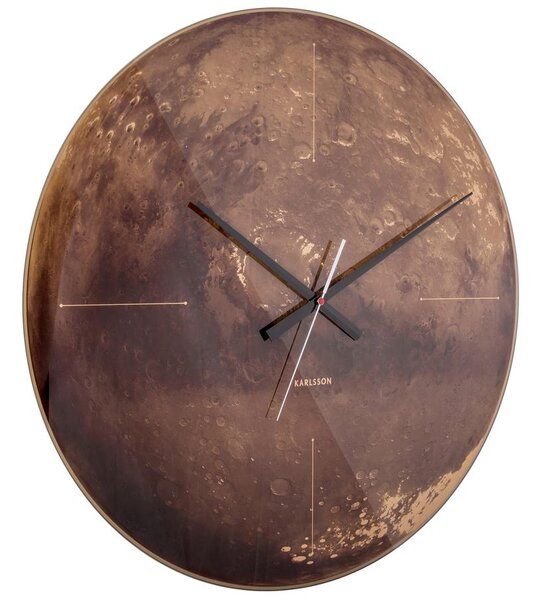 Present time Skleněné nástěnné hodiny Mars s motivem Marsu