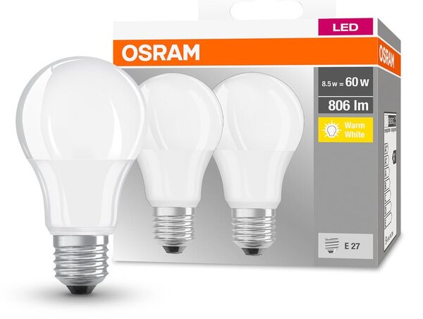 2 ks matná LED žárovka E27 8,5 W BASE CLASSIC teplá bílá