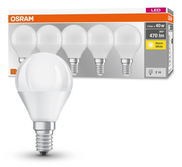 5 ks matná LED žárovka E14 4,9 W BASE CLASSIC teplá bílá