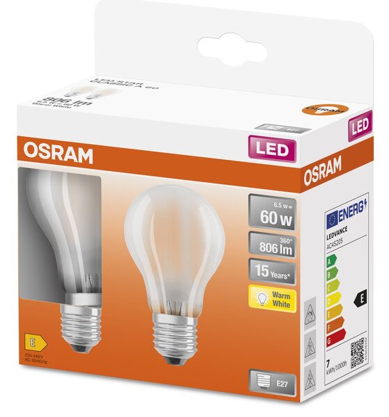 2 ks matná LED žárovka E27 6,5 W STAR CLASSIC teplá bílá