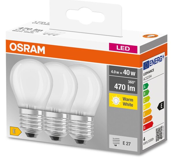 3 ks matná LED žárovka E27 4 W BASE CLASSIC teplá bílá