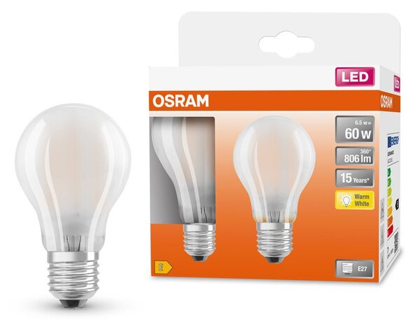 2 ks matná LED žárovka E27 6,5 W STAR CLASSIC teplá bílá