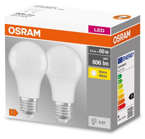 2 ks matná LED žárovka E27 8,5 W BASE CLASSIC teplá bílá