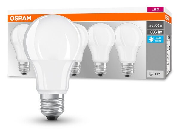 5 ks matná LED žárovka E27 8,5 W BASE CLASSIC studená bílá