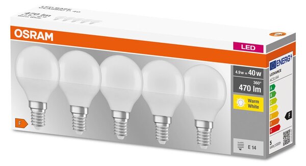 5 ks matná LED žárovka E14 4,9 W BASE CLASSIC teplá bílá