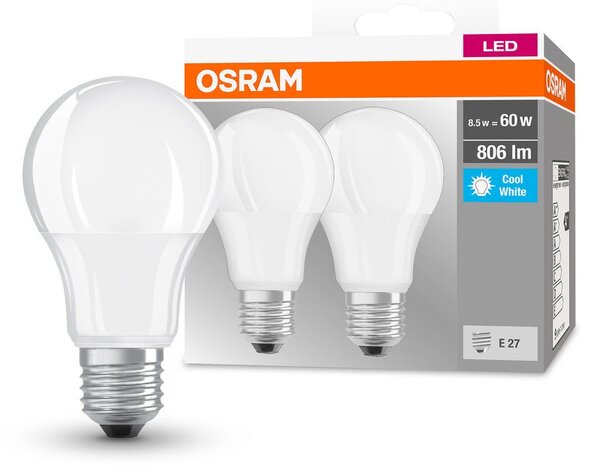 2 ks matná LED žárovka E27 8,5 W BASE CLASSIC studená bílá