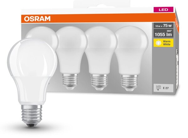 4 ks matná LED žárovka E27 10 W BASE CLASSIC teplá bílá