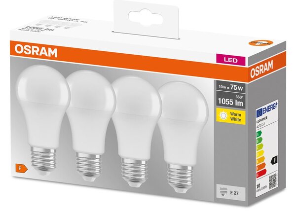 4 ks matná LED žárovka E27 10 W BASE CLASSIC teplá bílá