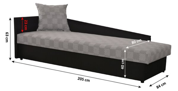 Jednolůžková postel (válenda) 80 cm Jeannine (šedá + černá) (s úl. prostorem) (L). 808547