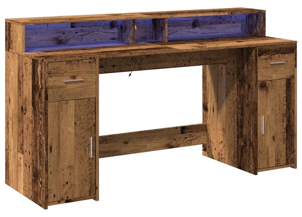 Psací stůl s LED světly old wood 160x55x91 cm kompozitní dřevo 3309436
