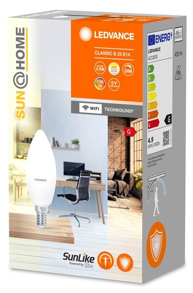 Chytrá WiFi LED žárovka CLASSIC E14 4.9W, nastavitelná bílá