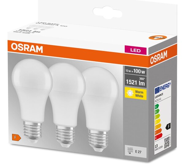 3ks matná LED žárovka E27 13 W BASE CLASSIC teplá bílá