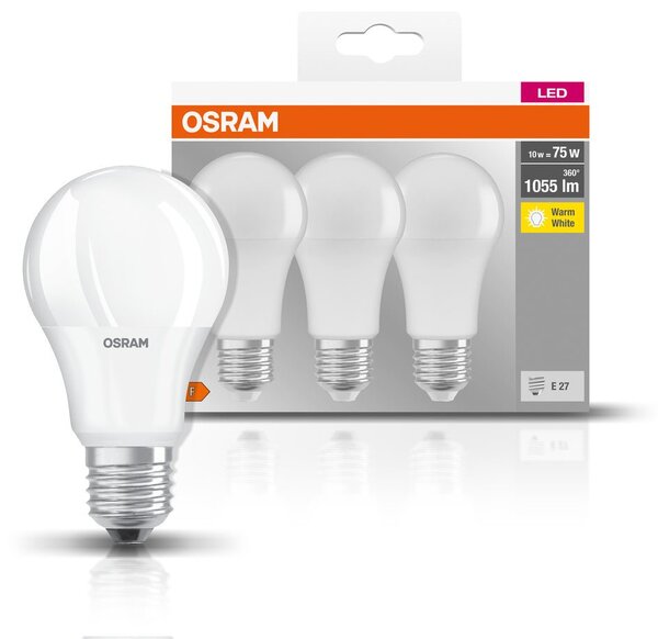 3ks matná LED žárovka E27 10 W BASE CLASSIC teplá bílá